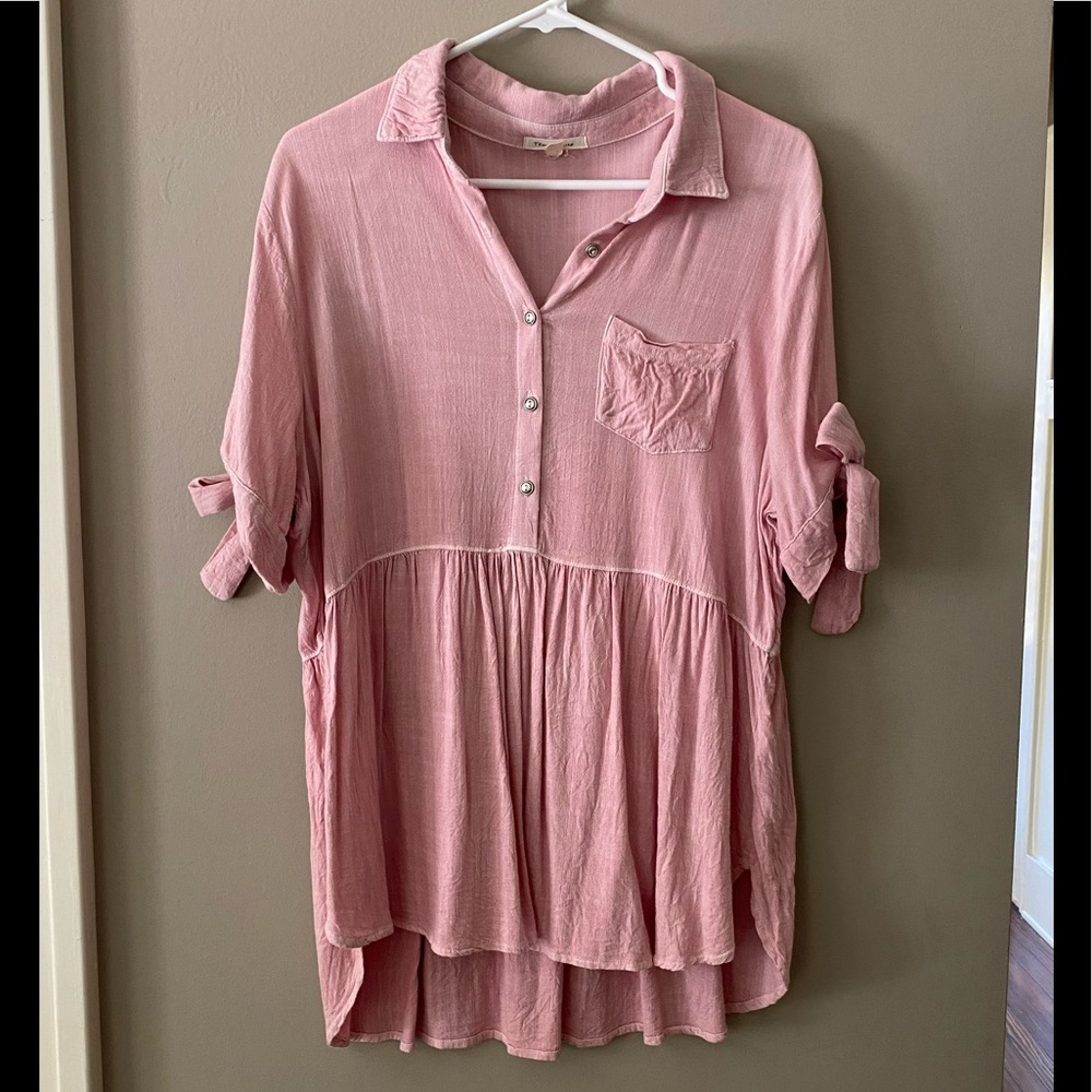 Tea & Rose Button up with side tie sleeves | L
